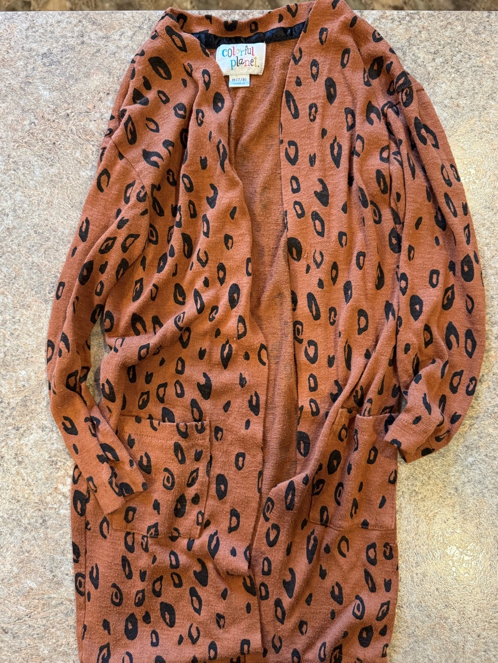 Colorful Planet Girls' Rust Leopard Print Open Cardigan
